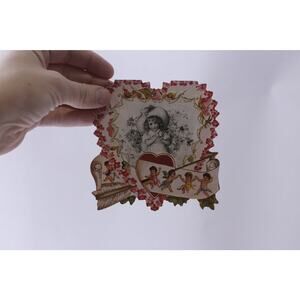 Victorian Valentine Girl in Floral Heart Frame, Used Greeting Card